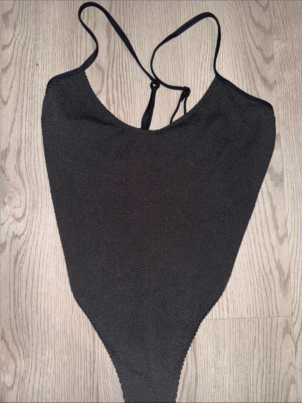 Good American Black Textured Spaghetti-Strap Bodysuit